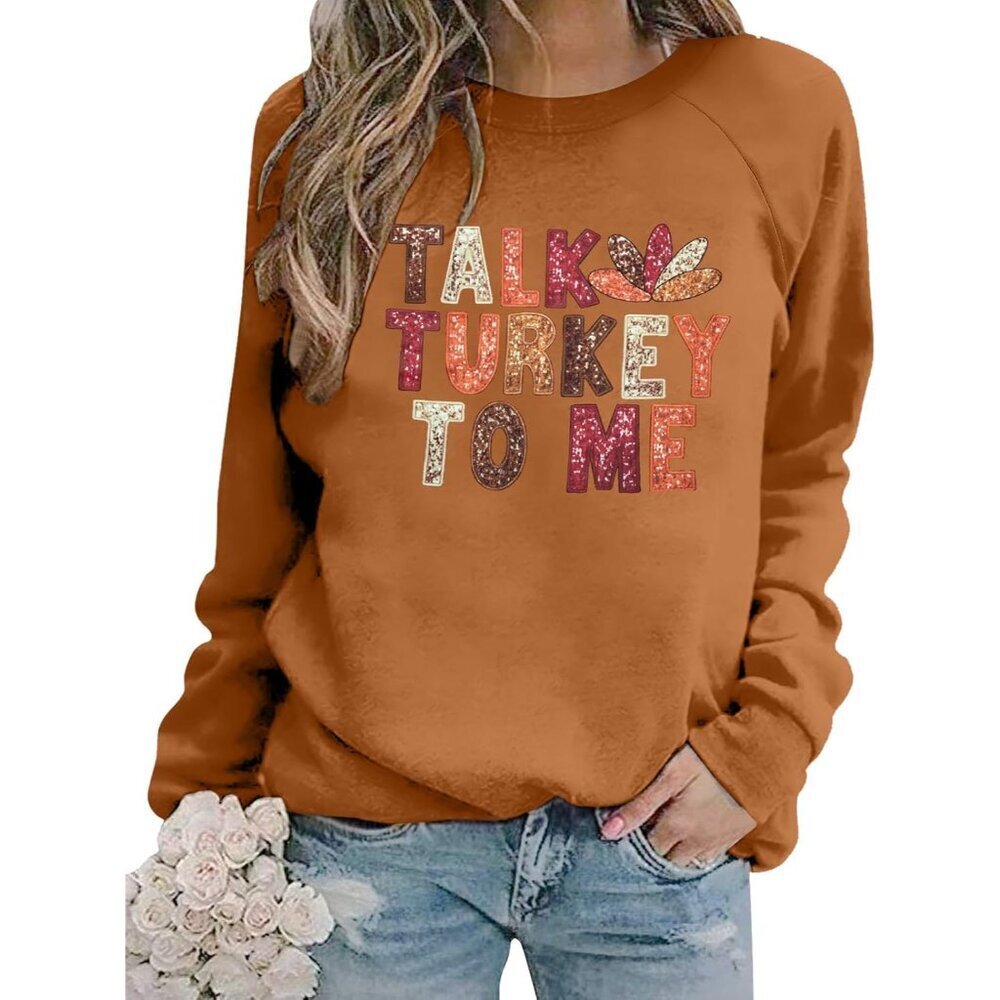 Womens Thanksgiving Sweatshirt Turkey Graphic Fall Long Sleeve Pullover